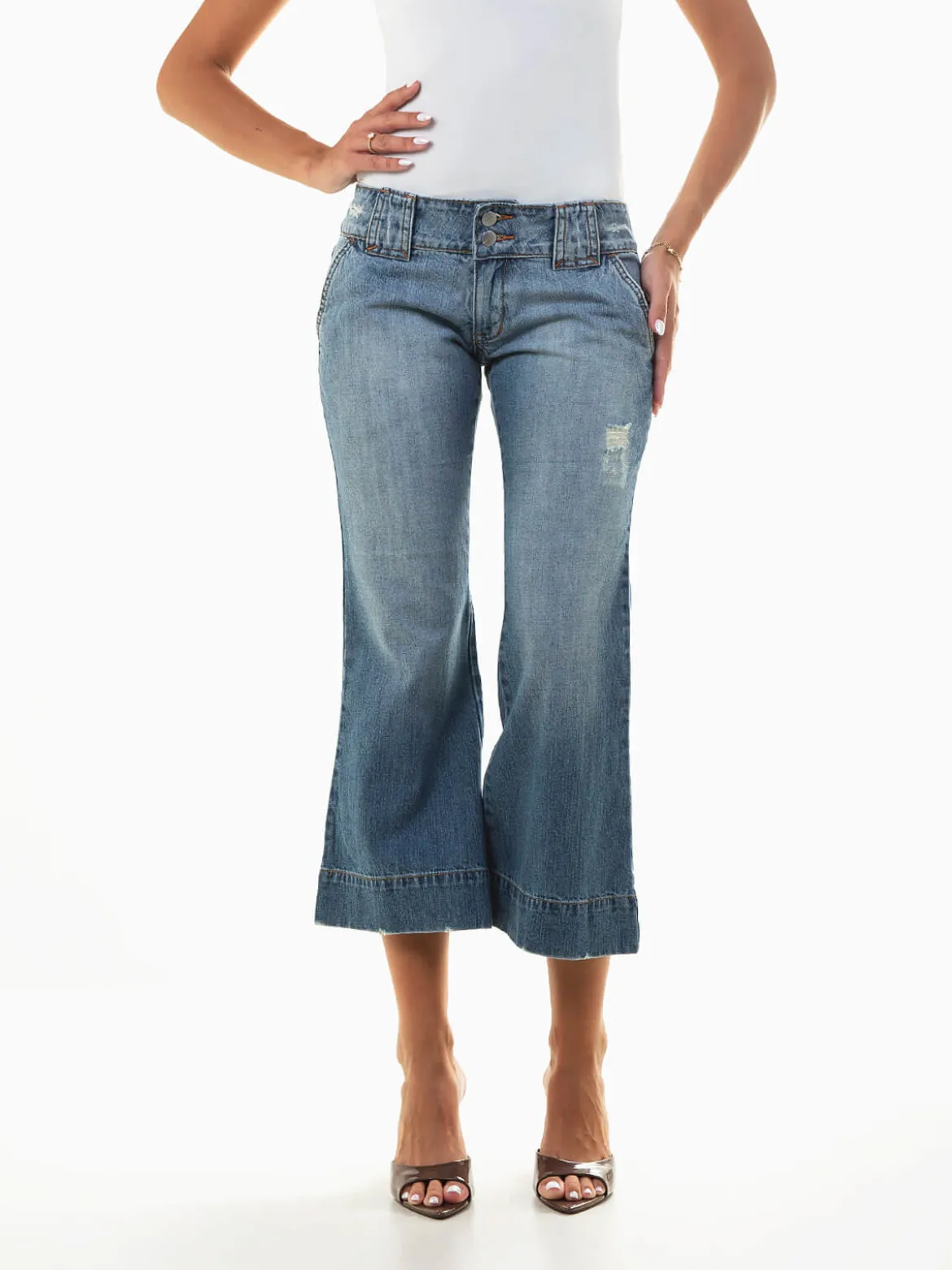 Jeans cropped cintura baixa