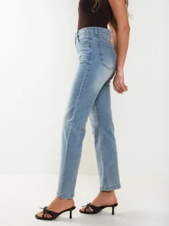 Jeans straight fit com bordado