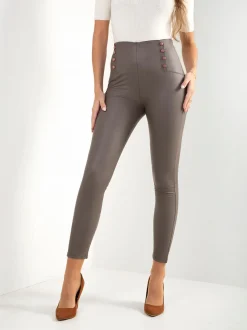 Leggings efeito pele com botões