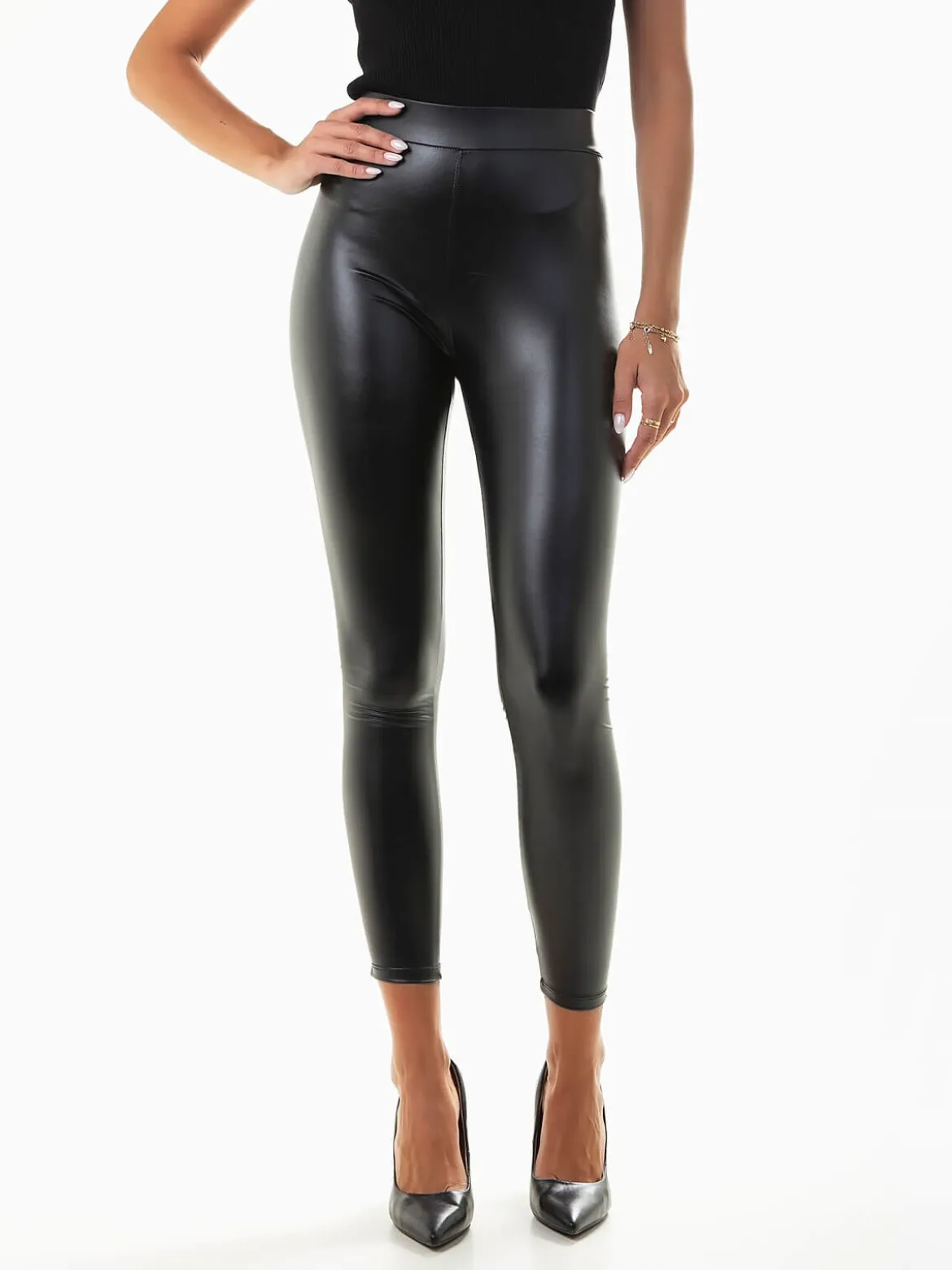 Leggings elásticas efeito pele