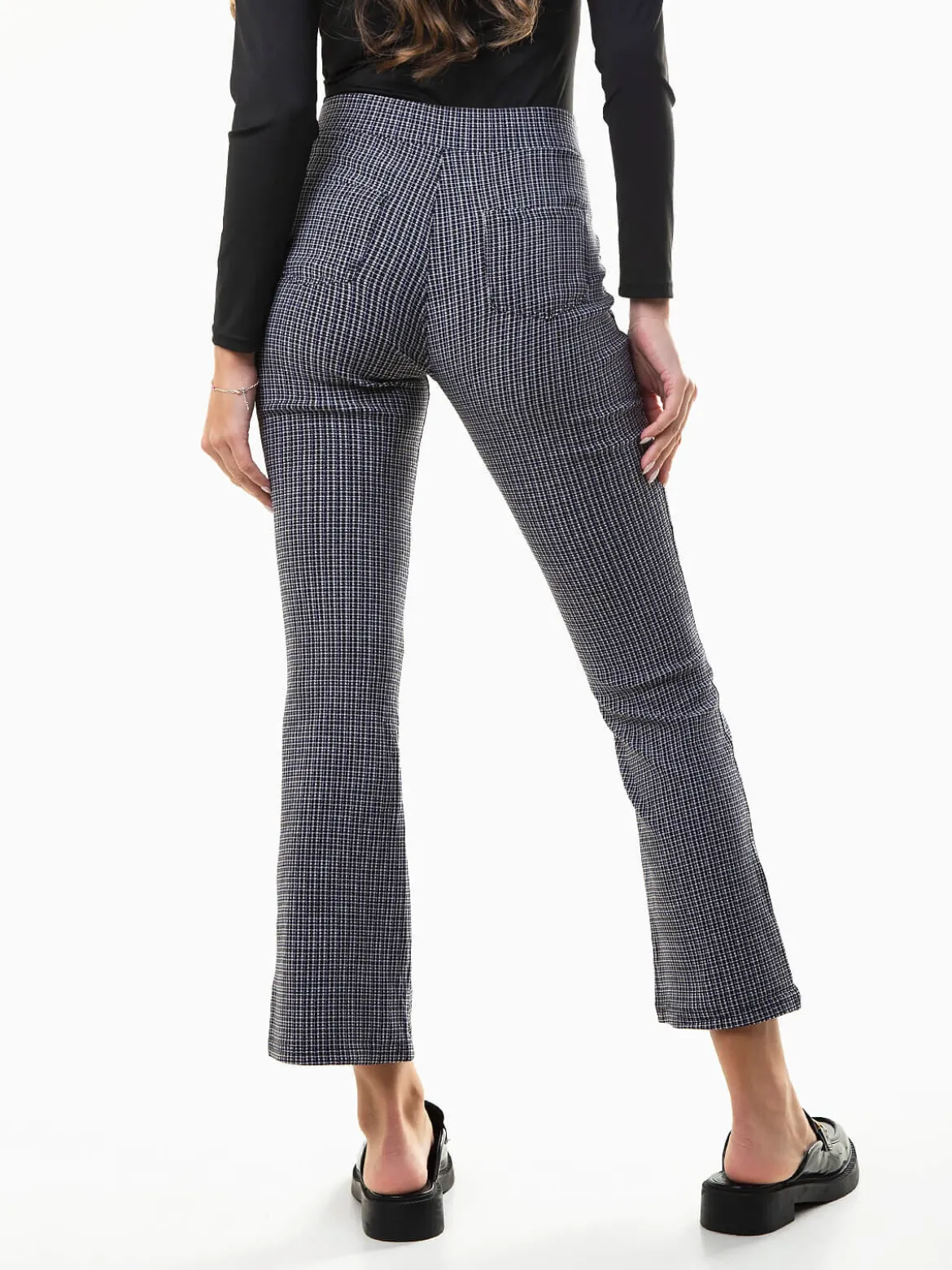 Leggings flare xadrez com botões