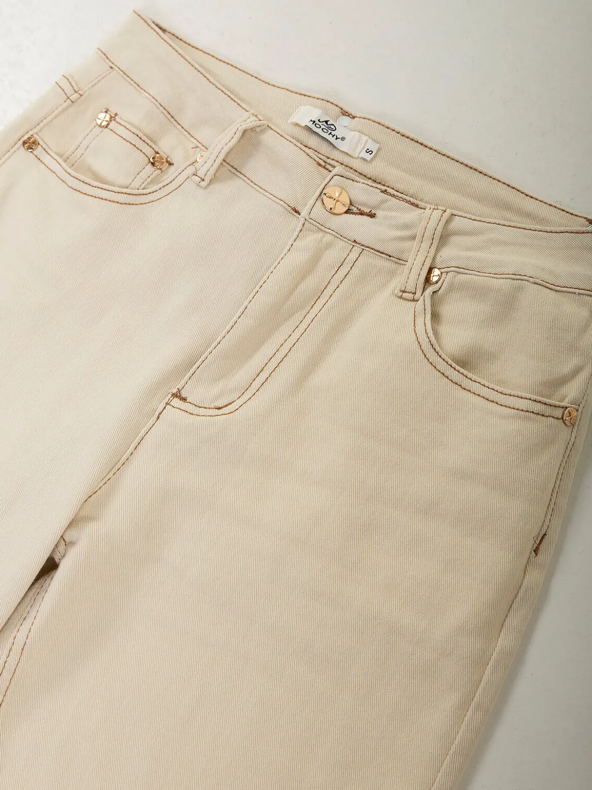 Mom jeans bege cintura alta