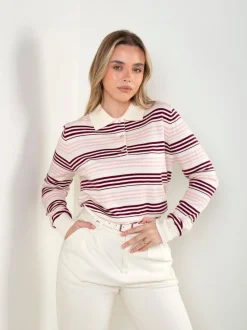 Polo de malha às riscas mistura viscose
