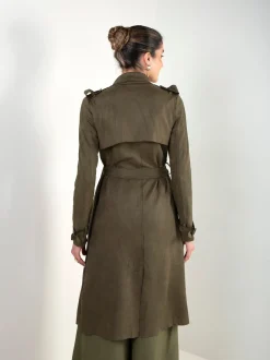 Trench coat efeito camurça com cinto