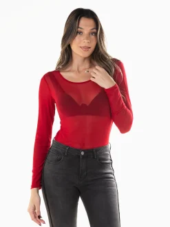 T-shirt manga comprida em tule