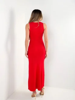 Vestido malha comprido decote halter