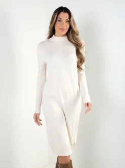 Vestido malha entrançada midi gola perkins