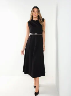 Vestido midi halter com cinto