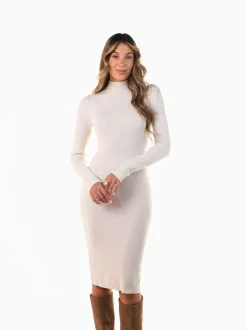 Vestido midi justo com gola perkins
