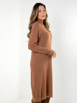 Vestido midi malha com gola subida